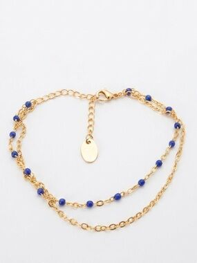 6 Pieces of Plunder Gold Double Chain bracelets  with Blue Beads